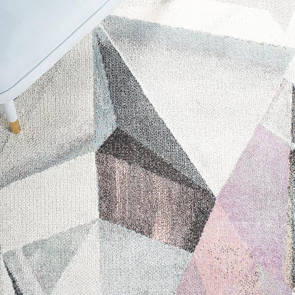 SAFAVIEH Porcello Collection Area Rug - 6'7" Square, Ivory & Pink, Modern Abstract Design, Non-Shedding & Easy Care, Ideal for High Traffic Areas in Living Room, Bedroom (PRL6940A)