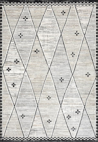 Abani Viva Cream & Grey Area Rug 5' x 8' for Living Room, Bedroom - Farmhouse Diamond Pattern - Durable & Easy to Clean