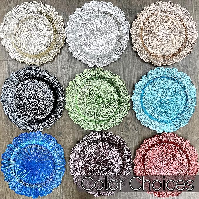 allgala 13-Inch 6-Pack Heavy Quality Round Charger Plates-Reef Silver-HD80332