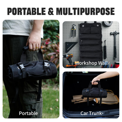 AASTT Portable Foldable Roll Up Tool Bag – 5 Compartments & 2 Detachable Pouches, Waterproof