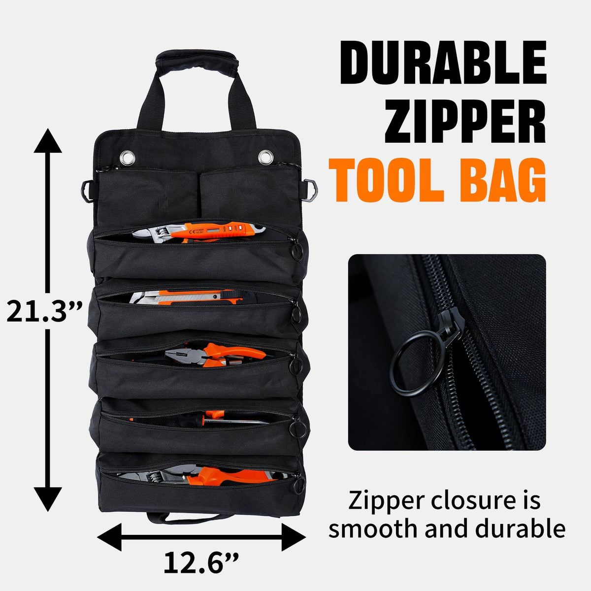 AASTT Portable Foldable Roll Up Tool Bag – 5 Compartments & 2 Detachable Pouches, Waterproof