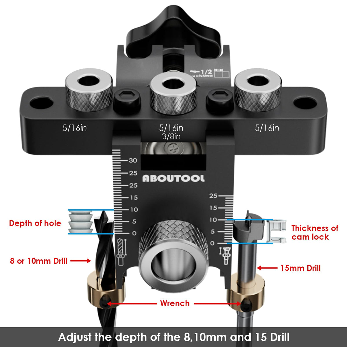 Aboutool Self-Centering Doweling Jig Kit – 3-Size Drill Bits & Portable Organizer Bag