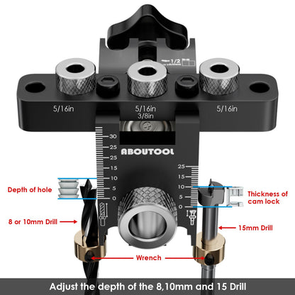 Aboutool Self-Centering Doweling Jig Kit – 3-Size Drill Bits & Portable Organizer Bag