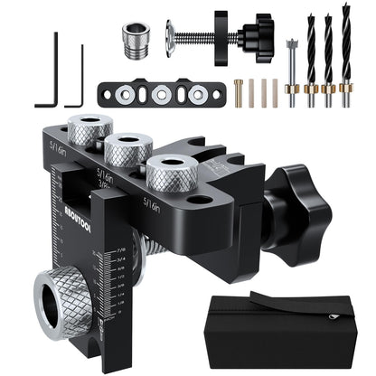 Aboutool Self-Centering Doweling Jig Kit – 3-Size Drill Bits & Portable Organizer Bag