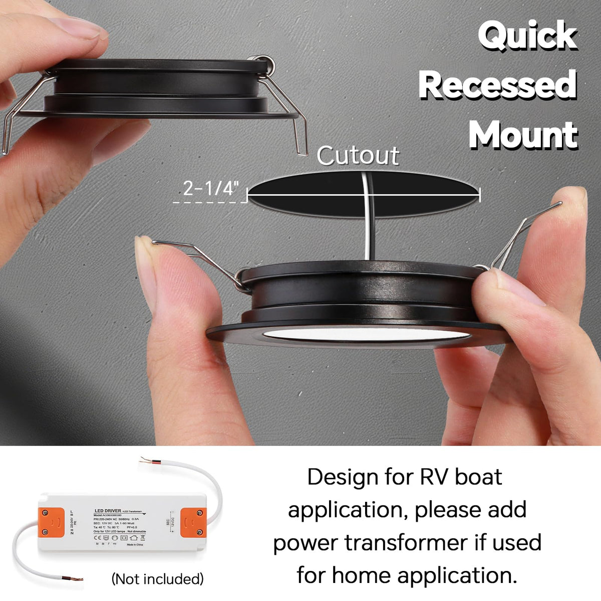 acegoo RV 2.75" Recessed LED Puck Light Kit — 12V Dimmable Ultra-Thin, 6 Pack (Black, Cool White)
