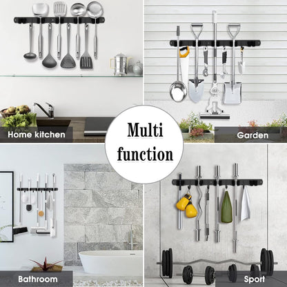 AceMining Black 5 Racks & 4 Hooks Mop Holder Wall Mount – Stainless Steel