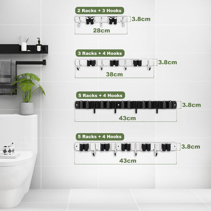 AceMining Black 5 Racks & 4 Hooks Mop Holder Wall Mount – Stainless Steel