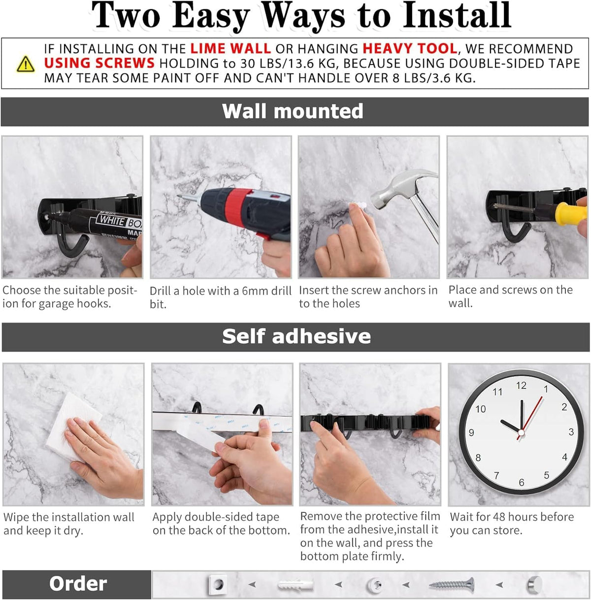 AceMining Black 5 Racks & 4 Hooks Mop Holder Wall Mount – Stainless Steel