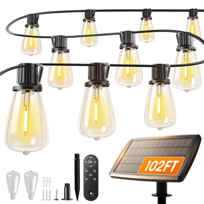 addlon 102FT Solar String Lights Outdoor with Remote – 52 LED Dimmable, Waterproof