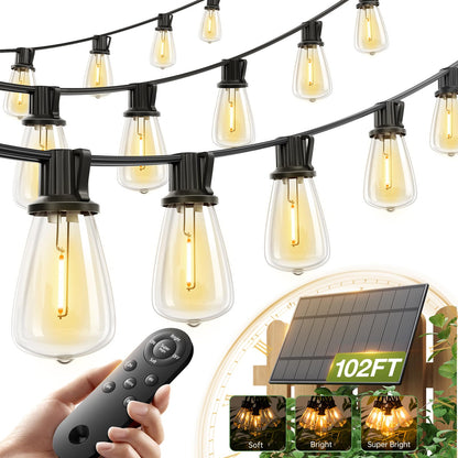 addlon 102ft Solar String Lights with Remote & USB – Weatherproof Outdoor Lighting