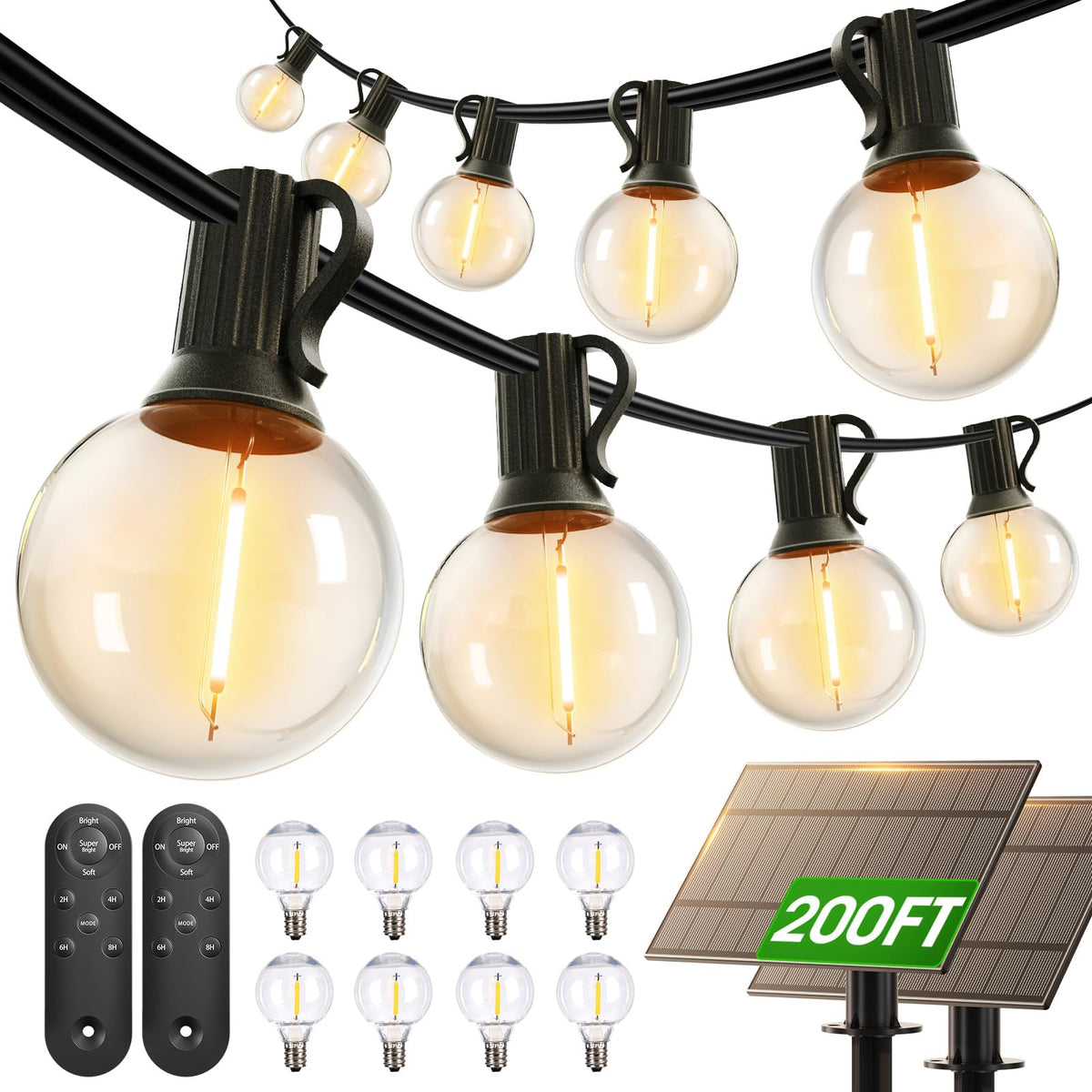 addlon 200FT Solar String Lights (2 Pack) – 108 LED, Remote, Dimmable