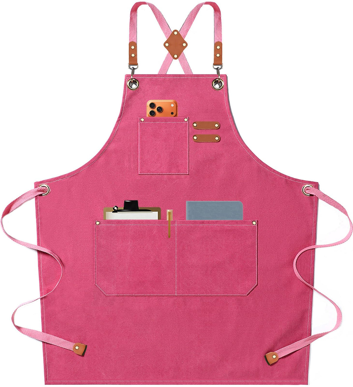 AFUN Chef Apron Pink – Cross-Back 16-Oz Cotton Canvas with Oversized Pockets