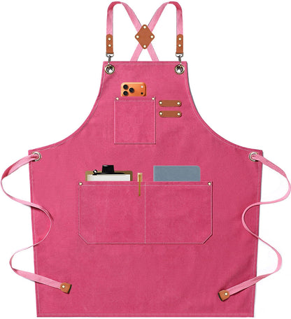 AFUN Chef Apron Pink – Cross-Back 16-Oz Cotton Canvas with Oversized Pockets