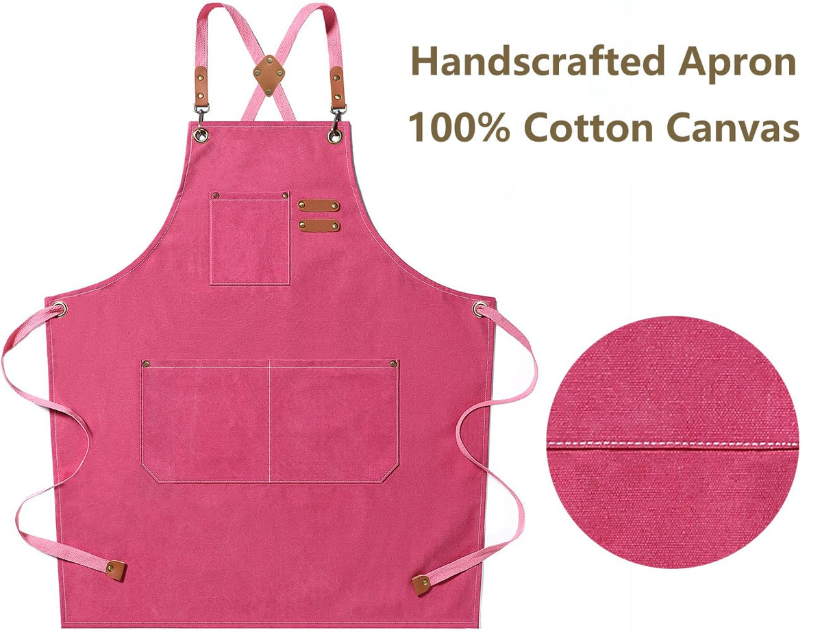 AFUN Chef Apron Pink – Cross-Back 16-Oz Cotton Canvas with Oversized Pockets