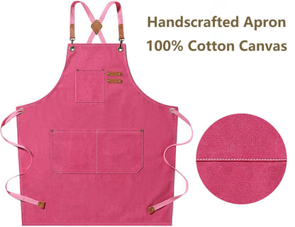 AFUN Chef Apron Pink – Cross-Back 16-Oz Cotton Canvas with Oversized Pockets