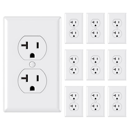 AIDA 20 Amp Duplex Outlet 125V – UL Listed, 3-Wire, Self-Grounding (10 Pack)