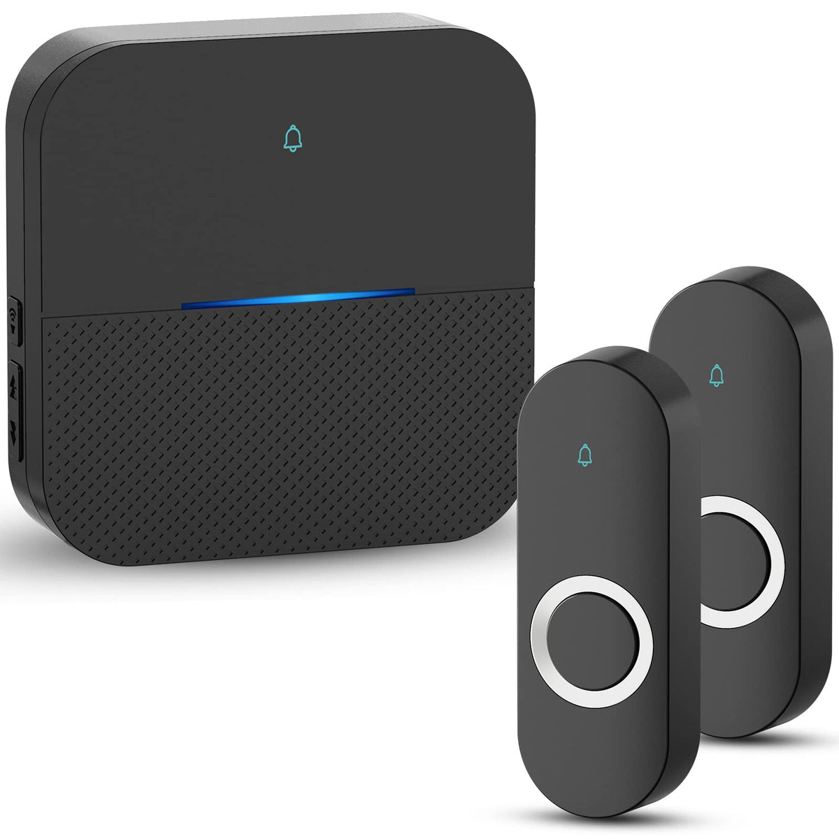 AIDA Lighted Wireless Doorbell – 1000ft Range, IP55 Button, 58 Chimes, 5 Volume Levels (2 Transmitters + Receiver)