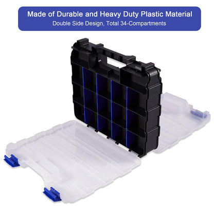 AIDY-PRO Hardware Organizer Box 34 Compartments – Removable Dividers, Double-Sided Tool Box (2-Pack)