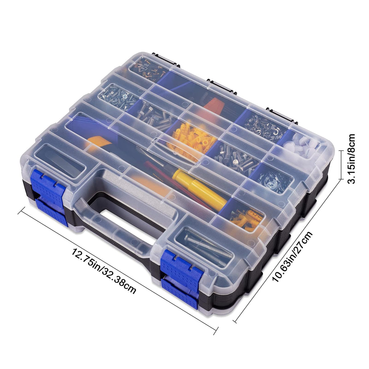 AIDY-PRO Hardware Organizer Box 34 Compartments – Removable Dividers, Double-Sided Tool Box (2-Pack)