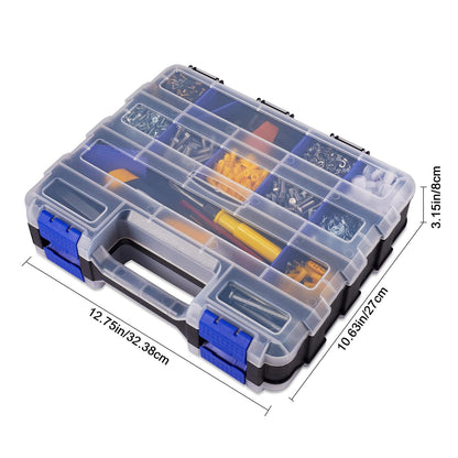 AIDY-PRO Hardware Organizer Box 34 Compartments – Removable Dividers, Double-Sided Tool Box (2-Pack)