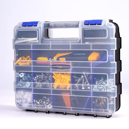 AIDY-PRO Hardware Organizer Box 34 Compartments – Removable Dividers, Double-Sided Tool Box (2-Pack)