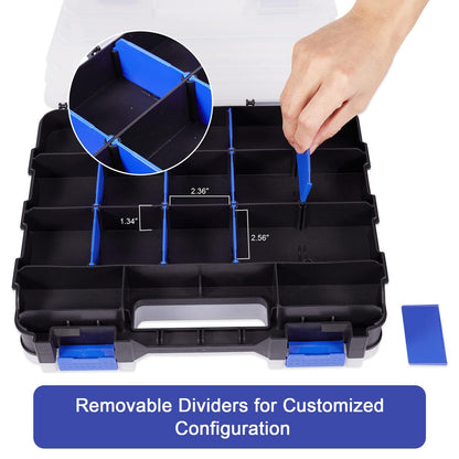 AIDY-PRO Hardware Organizer Box 34 Compartments – Removable Dividers, Double-Sided Tool Box (2-Pack)