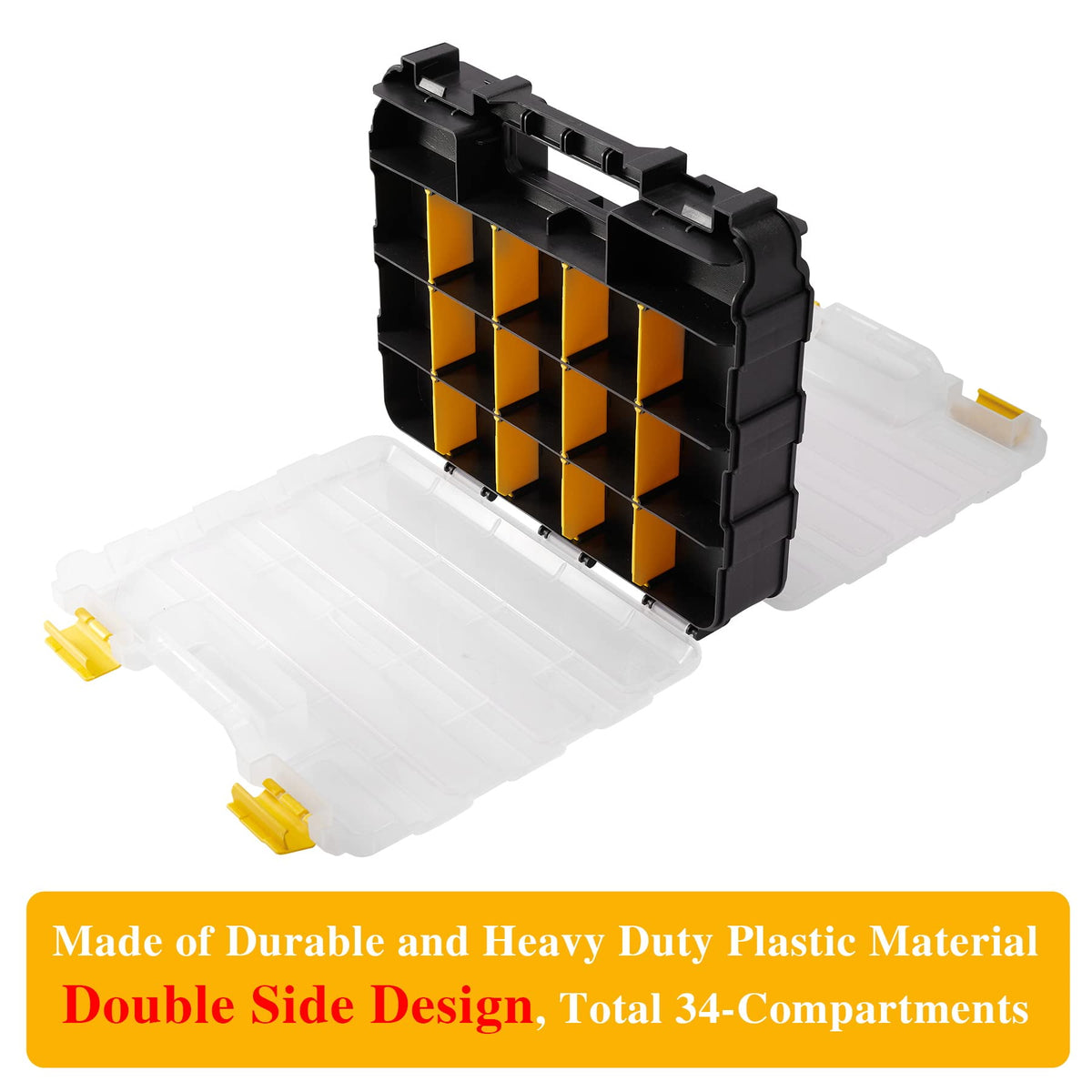 Aidy-Pro Hardware Organizer Box – 34-Compartment with Removable Dividers, Durable Yellow Tool Storage