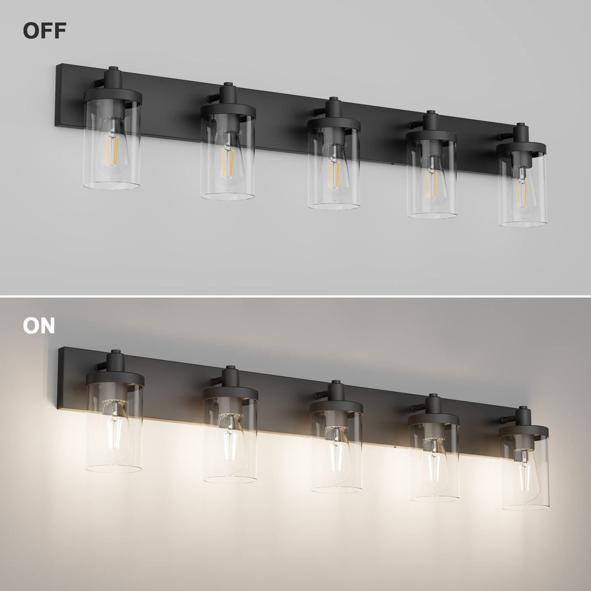 Aipsun Matte Black Vanity Light — 5 Lights Over Mirror (Industrial)