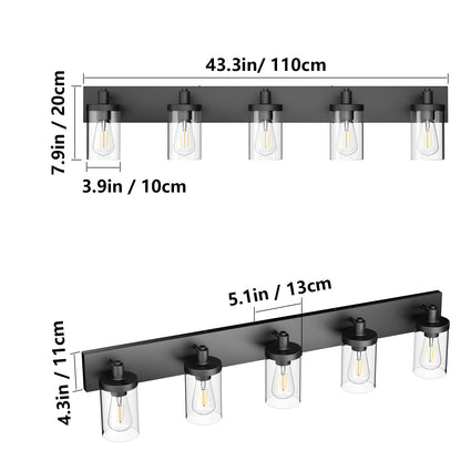 Aipsun Matte Black Vanity Light — 5 Lights Over Mirror (Industrial)