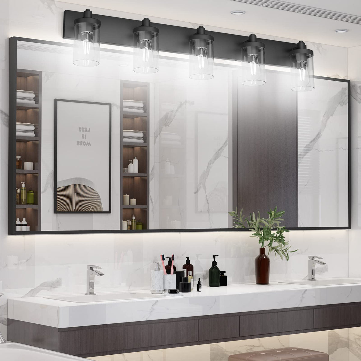 Aipsun Matte Black Vanity Light — 5 Lights Over Mirror (Industrial)