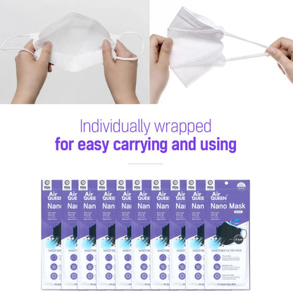 AIRQUEEN 3-Layer Nano-Filter Face Mask for Adults - Black, 30-Pack