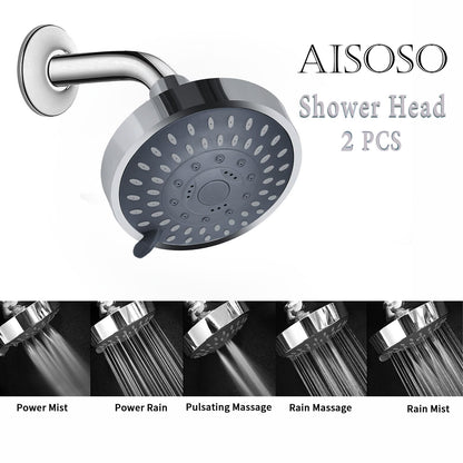 AISOSO Shower Head 2-Pack – 5 Modes, High-Pressure, 4.1-Inch Chrome