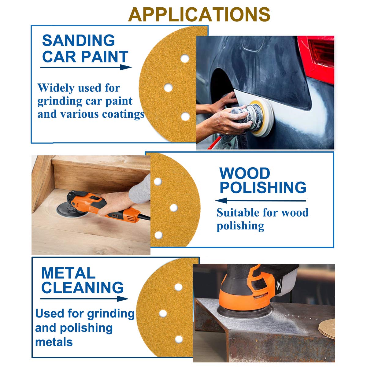 Aiyard 6-Inch 6-Hole Sanding Discs 220 Grit – 100-Pack, Velcro Back, Random Orbit Compatibility