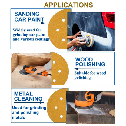 Aiyard 6-Inch 6-Hole Sanding Discs 220 Grit – 100-Pack, Velcro Back, Random Orbit Compatibility