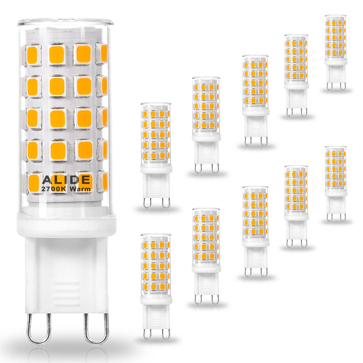 ALIDE G9 LED Bulbs 5W — 550 lm, 2700K Soft Warm White, AC120V, Non-Dimmable, 10-Pack