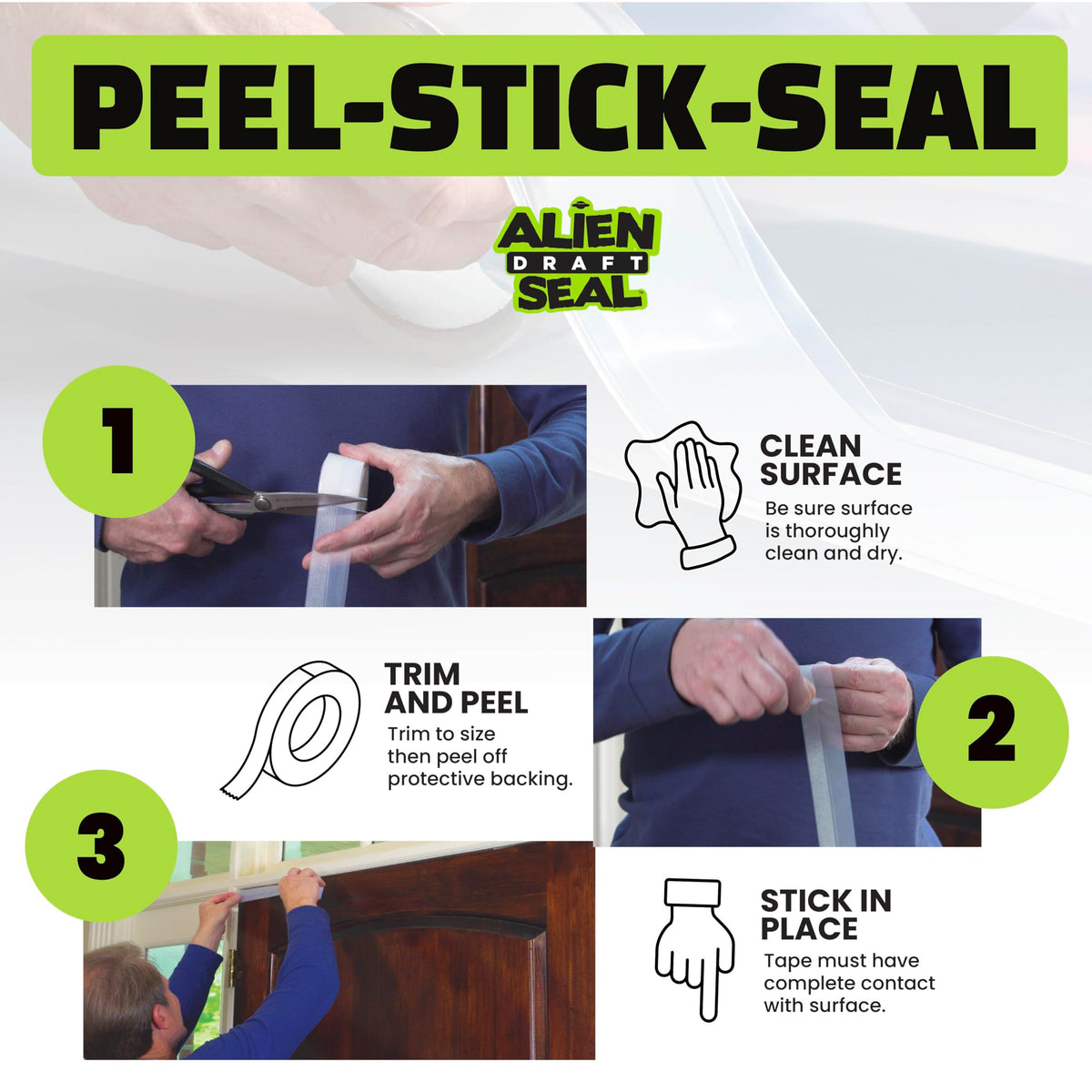 Alien Draft Seal Set — 49 Ft Anti-Draft Adhesive Flaps for Doors & Windows | ALIEN TAPE