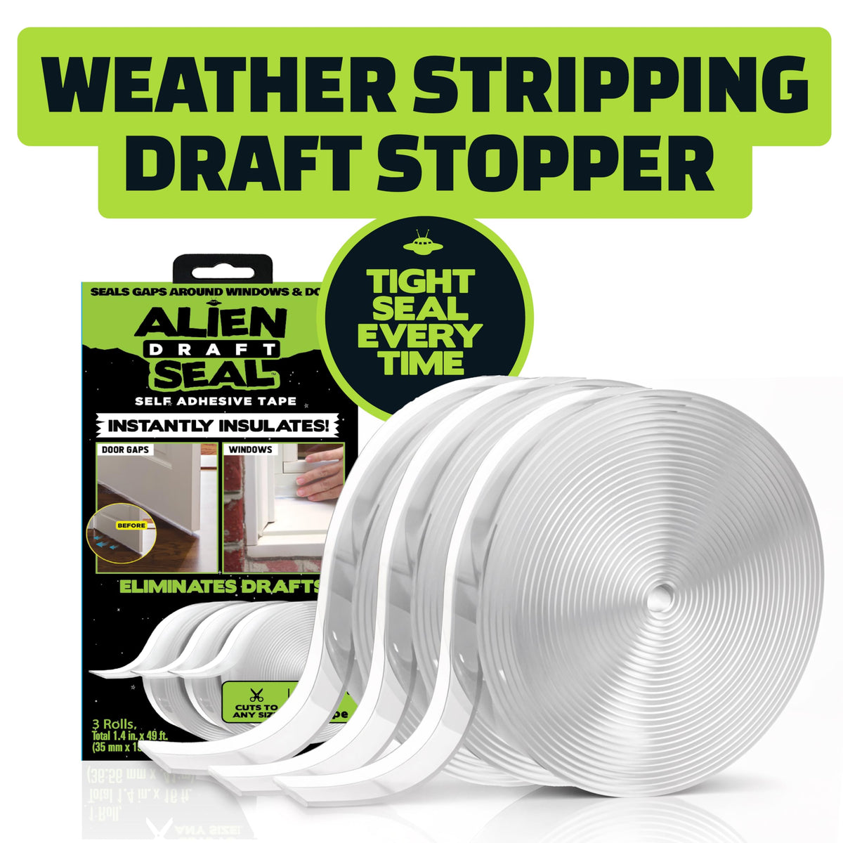 Alien Draft Seal Set — 49 Ft Anti-Draft Adhesive Flaps for Doors & Windows | ALIEN TAPE