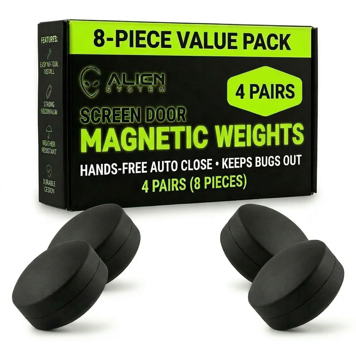 Alien System Magnetic Screen Weights – 4 Pairs Auto-Close, Wind-Resistant