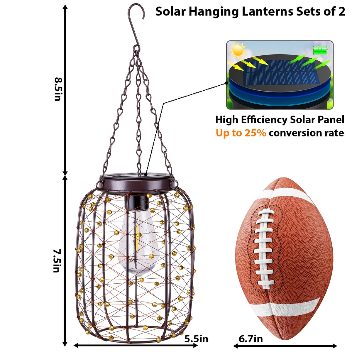 All Fortune Hanging Solar Lanterns — Copper Wire Outdoor Lights, IP65 Waterproof, 2-Pack