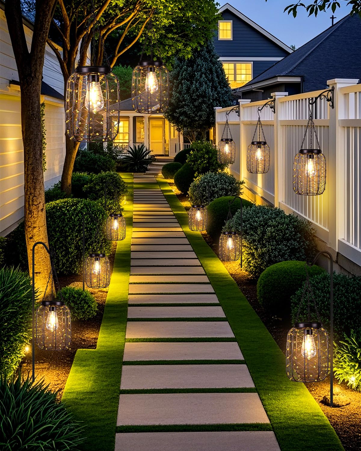 All Fortune Hanging Solar Lanterns — Copper Wire Outdoor Lights, IP65 Waterproof, 2-Pack