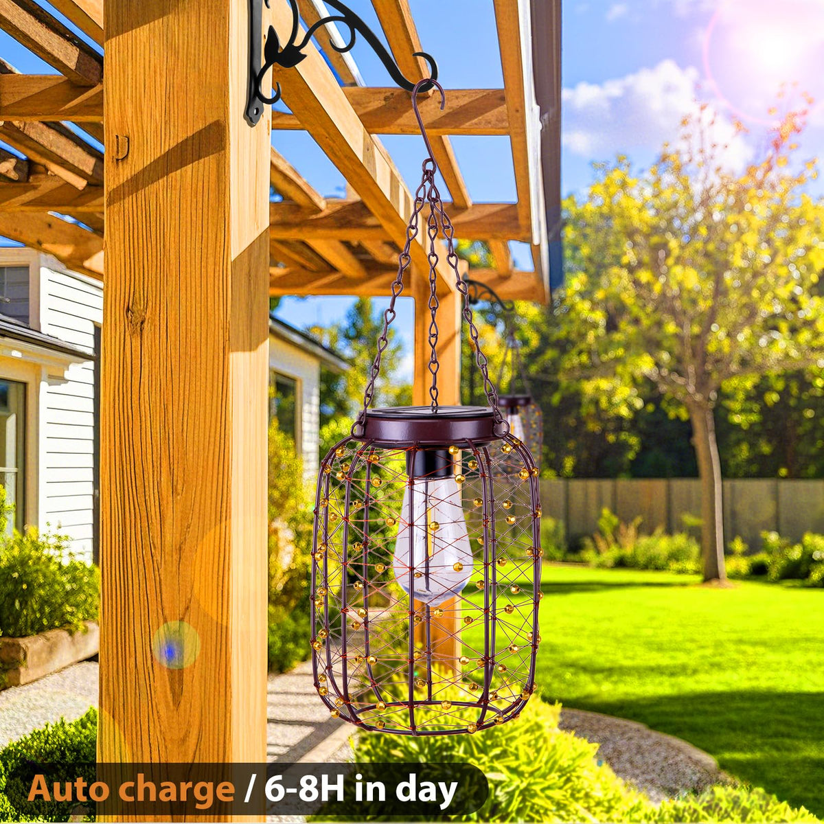 All Fortune Hanging Solar Lanterns — Copper Wire Outdoor Lights, IP65 Waterproof, 2-Pack