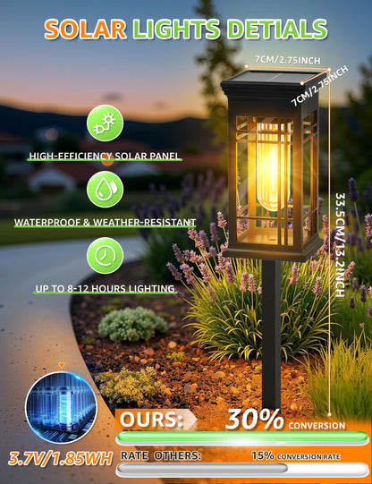 ALLIVING 8 Pack Solar Lights Outdoor – Waterproof Pathway Lights for Yard & Garden