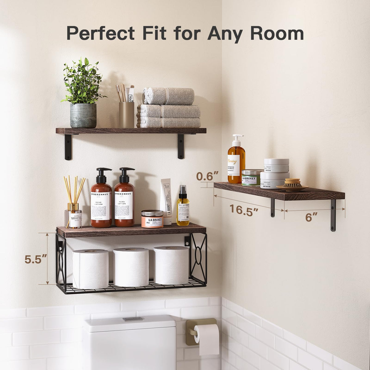 Amada Bathroom Shelves Over Toilet with Storage Basket – Rustic Brown