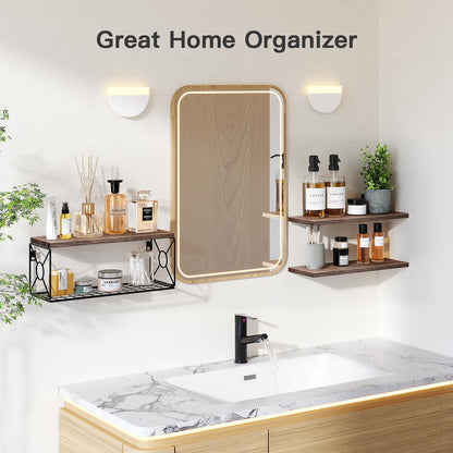 Amada Bathroom Shelves Over Toilet with Storage Basket – Rustic Brown