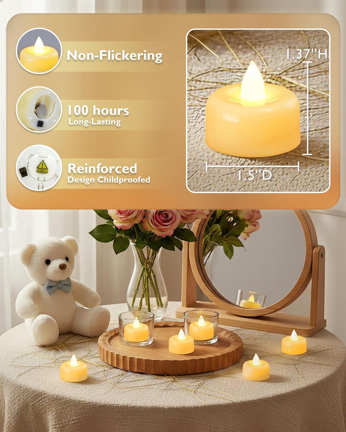 Amagic 100Pack Flameless LED Tea Lights Candles – Battery Operated Tealights for Home, Weddings, Events
