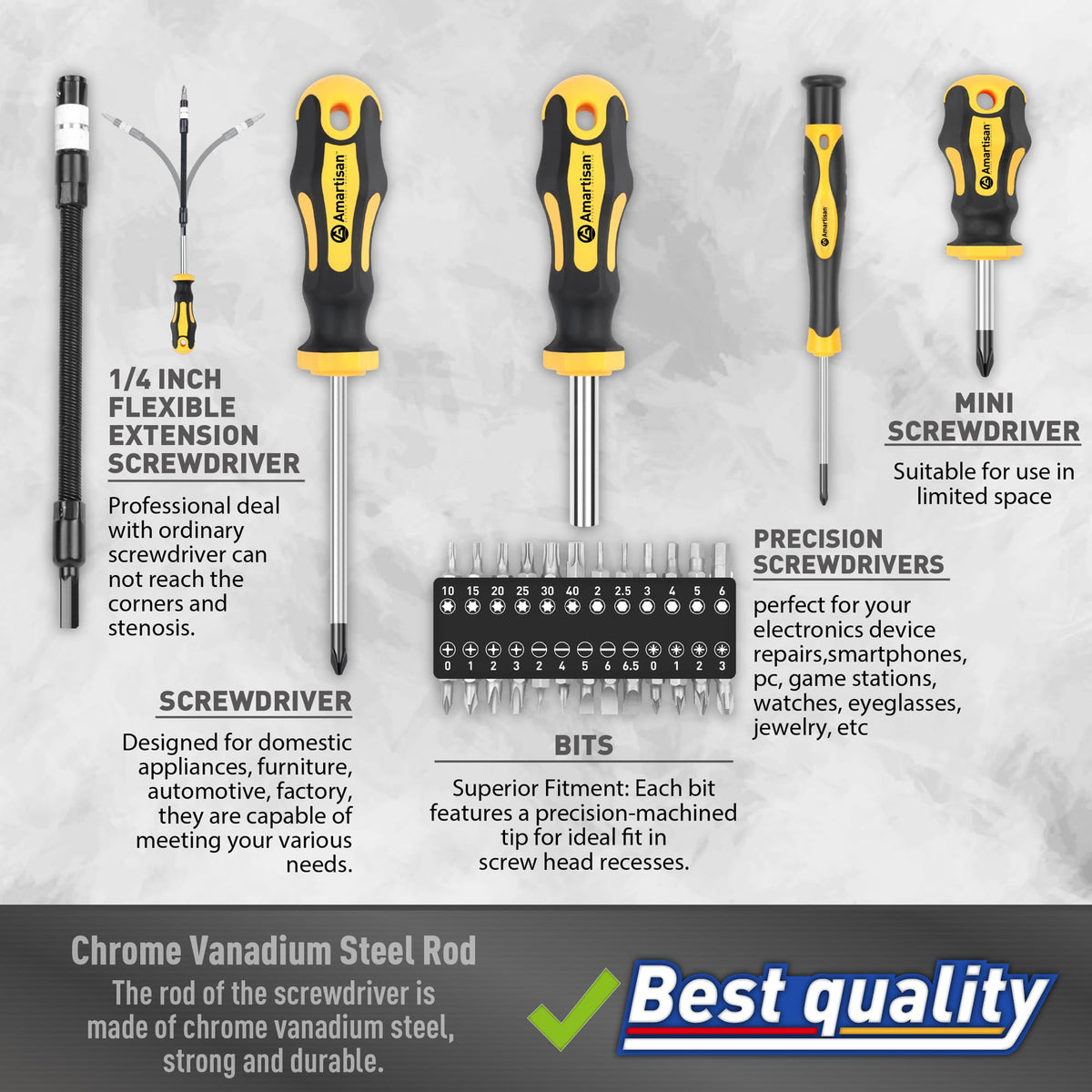 Amartisan 43-Piece Magnetic Screwdriver Set in Case | Precision & Magnetizer