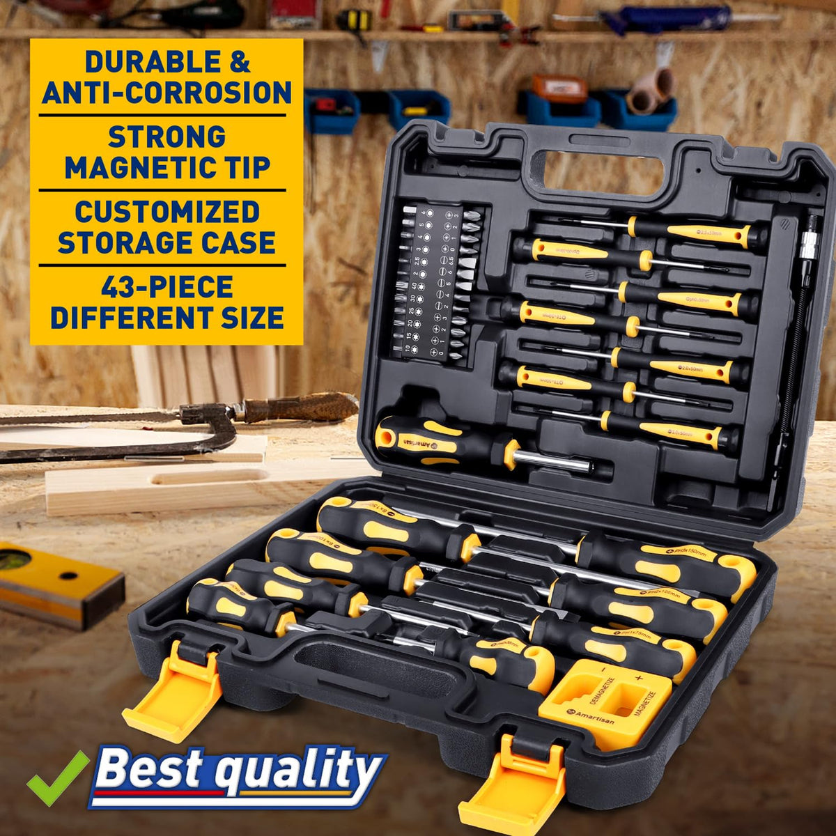 Amartisan 43-Piece Magnetic Screwdriver Set in Case | Precision & Magnetizer