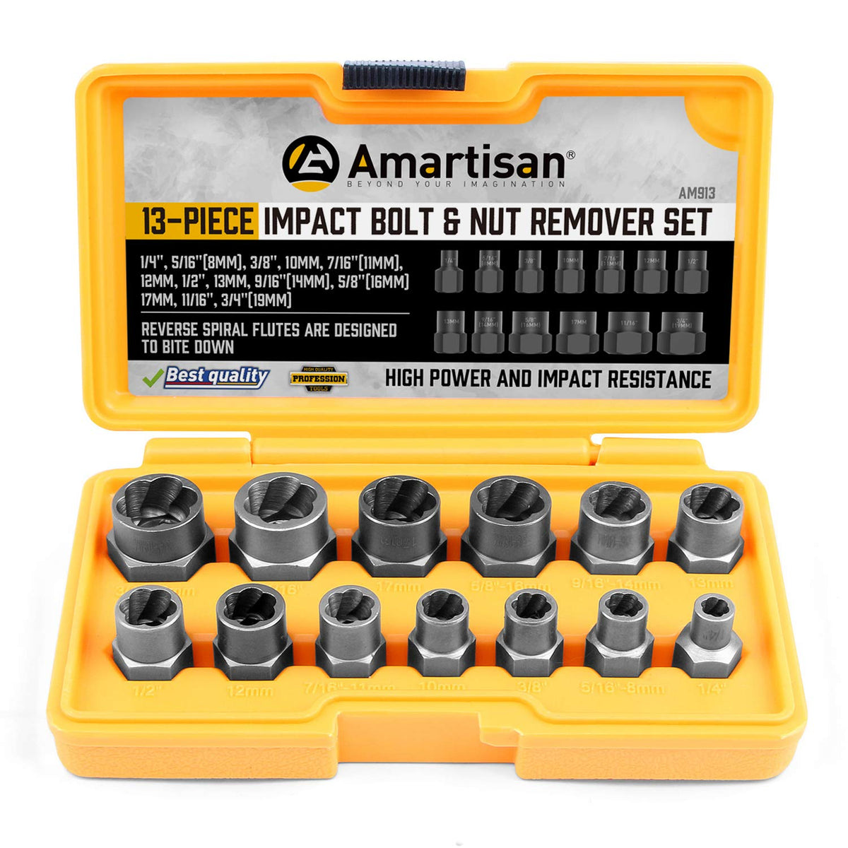 Amartisan Impact Bolt Extractor Tool – 13-Piece Nut Removal Socket Set