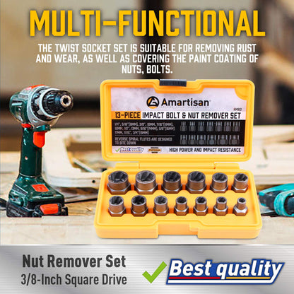 Amartisan Impact Bolt Extractor Tool – 13-Piece Nut Removal Socket Set
