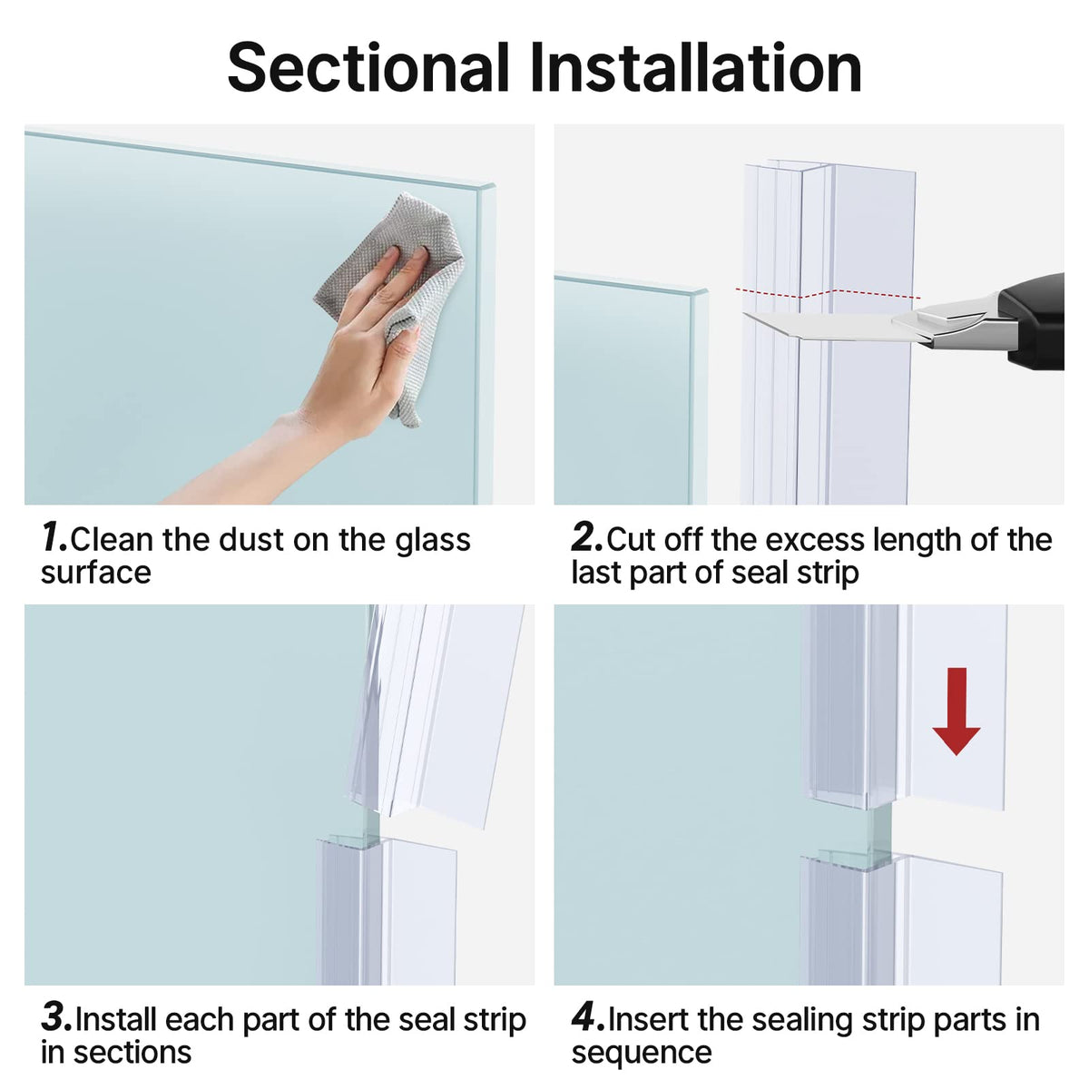 AmazerBath 5-Section Shower Door Side Seal Strip for 3/8